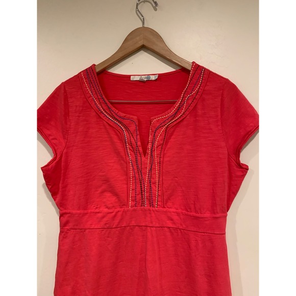 vtg Boden Coral Embroidered Jersey Empire Waist Dress Womens boho Artisan 10L - Picture 8 of 10